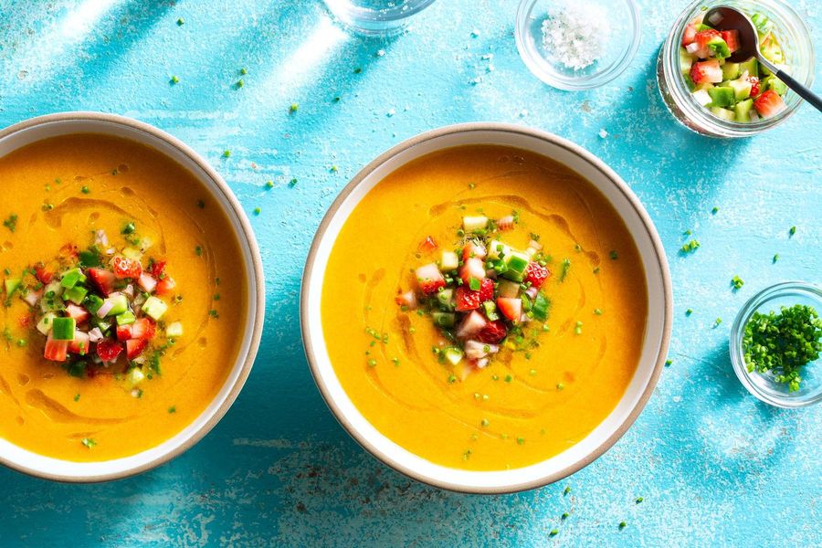Heirloom Tomato and Strawberry Gazpacho