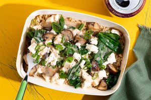 Spicy Sichuan mapo tofu with mushrooms and kale