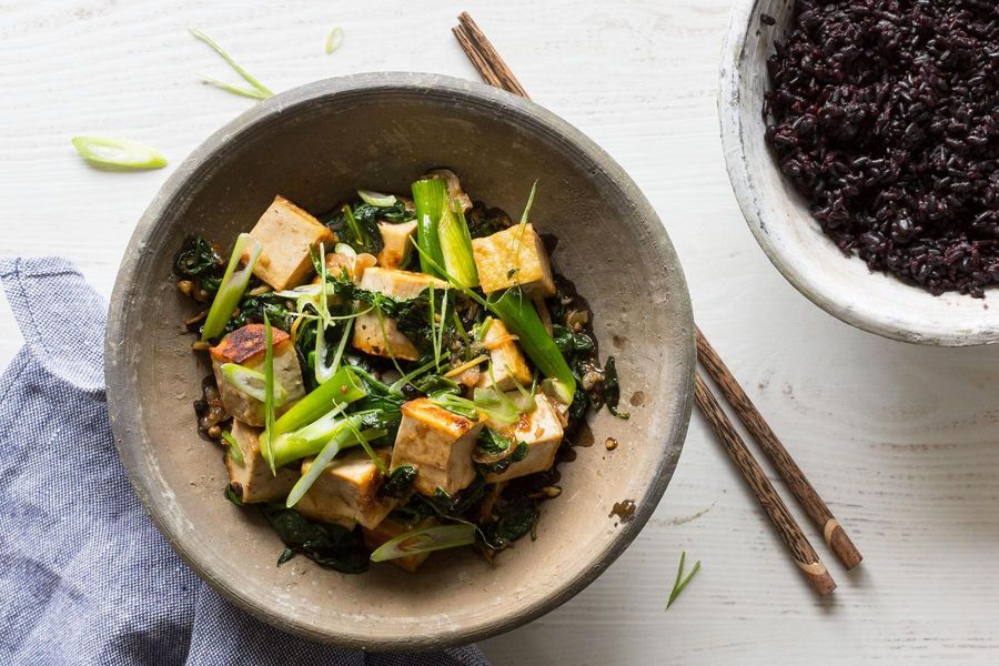 Black-pepper tofu with coconut forbidden rice