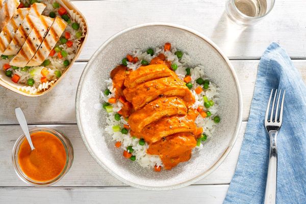Chicken tikka masala with basmati rice pilaf