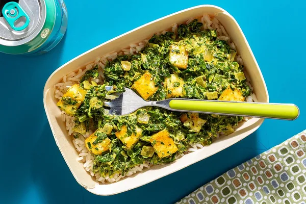 Spinach saag paneer with basmati rice