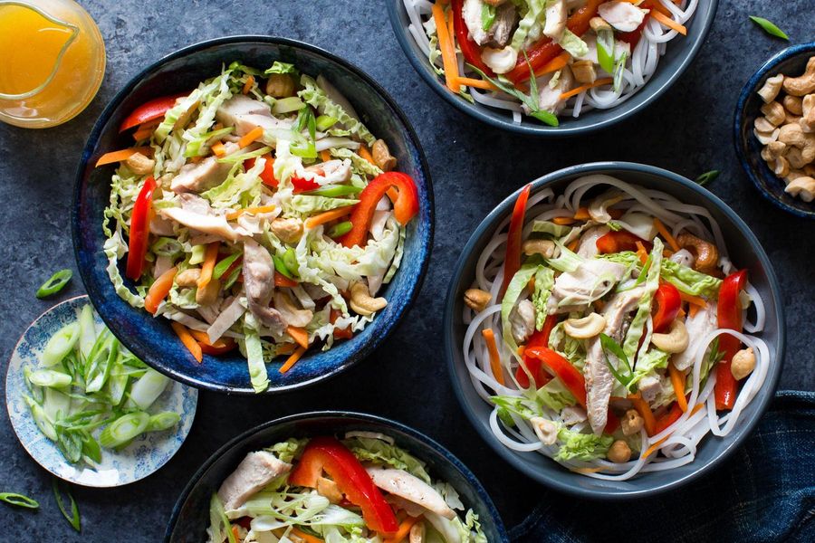 Chinese chicken salad with rice noodles and sesame-citrus dressing