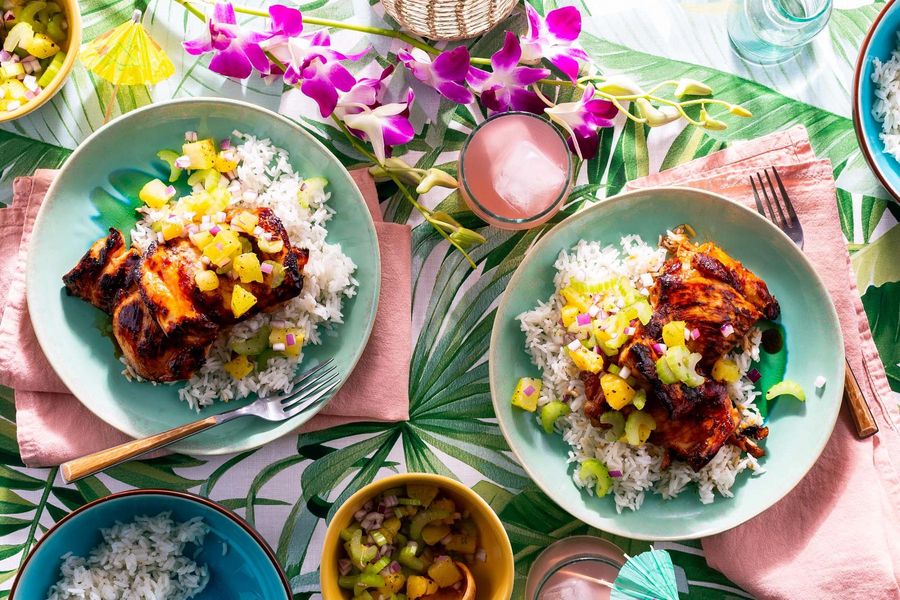 Huli huli chicken with pineapple-celery slaw