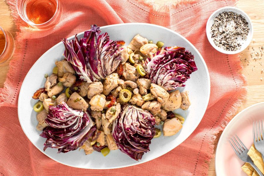 Chicken Marbella with dates and chicories