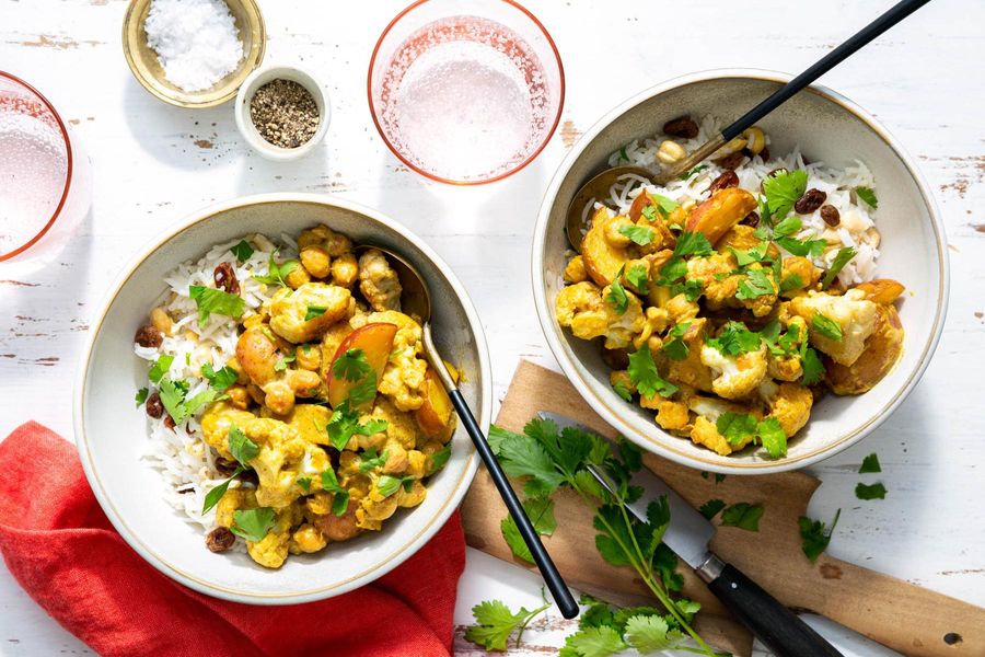 North Indian cauliflower aloo gobi over basmati rice
