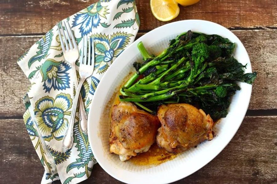 Baked chicken with herbed butter and rapini 