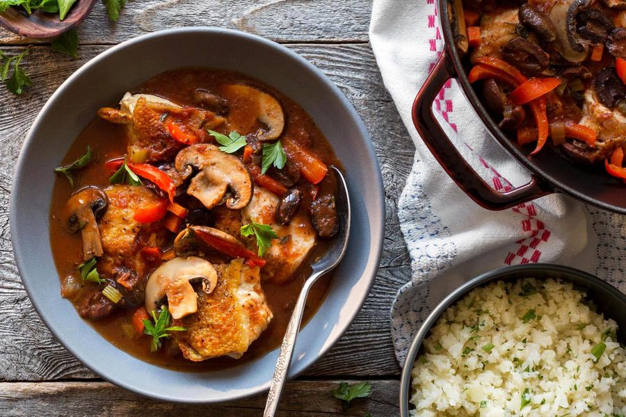 Chicken cacciatore with cauliflower mash