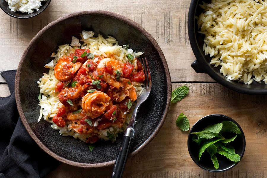 Greek Shrimp With Tomatoes, Feta, And Orzo