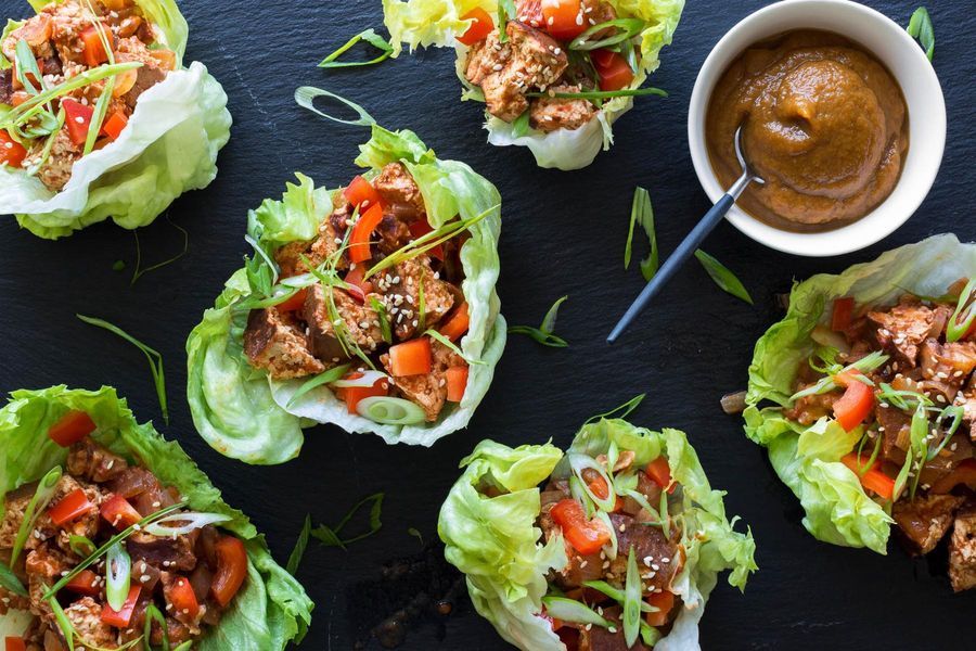 Five-spiced tofu and walnut lettuce cups with hoisin