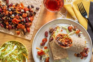 Two-bean sloppy joe wraps with mushrooms and tangy coleslaw