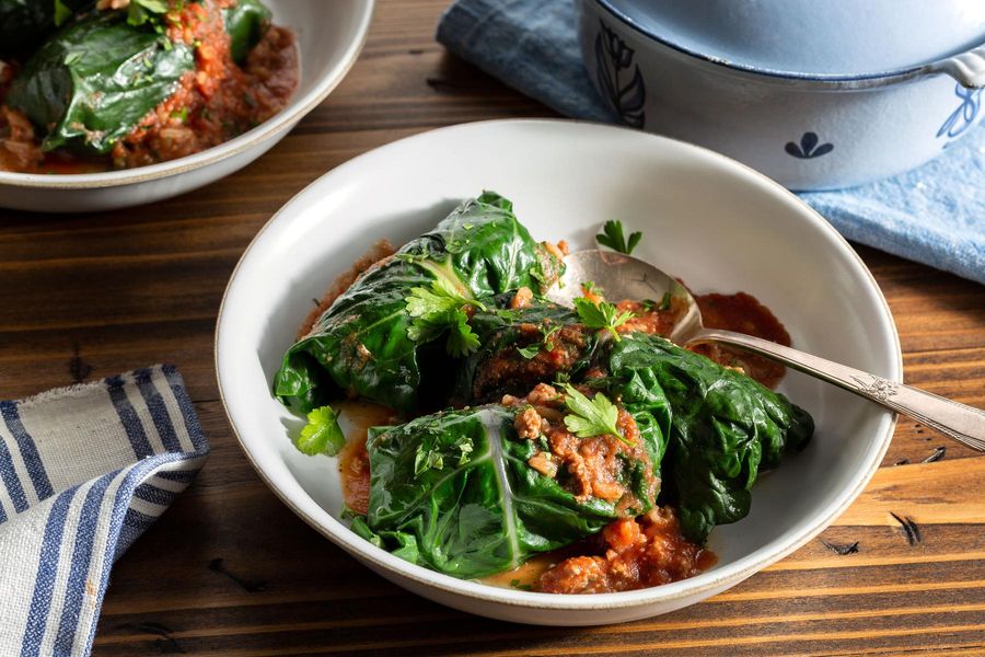 Helen’s chard rolls with ground beef and rice