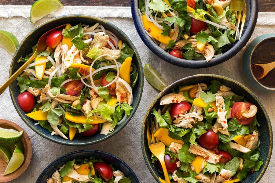 Gingered chicken salad with mango and rice noodles