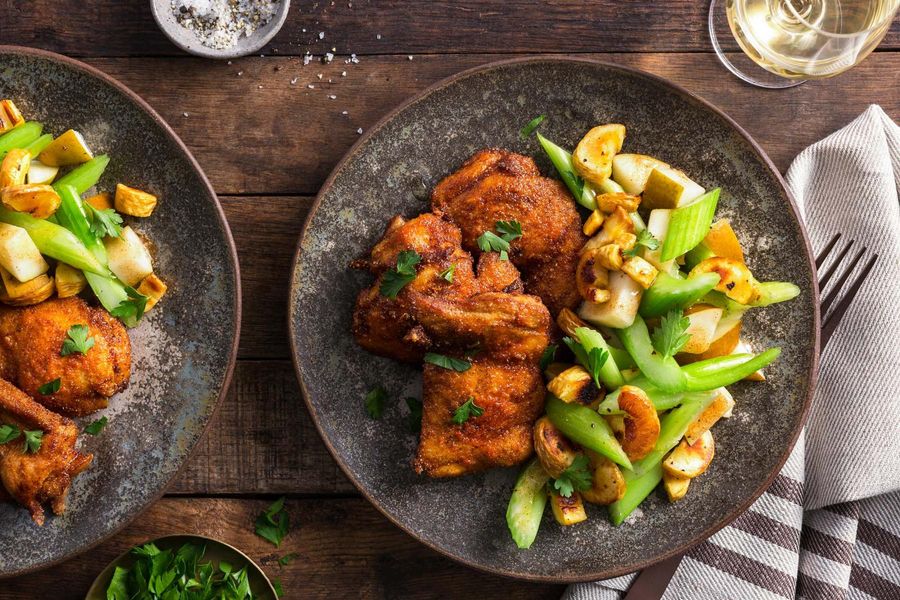 Roasted paprika chicken with parsnip-pear salad