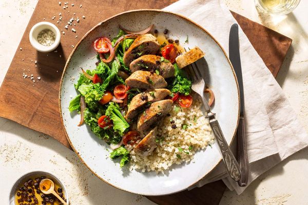 Italian sausages with tangy currant mostarda and wilted greens
