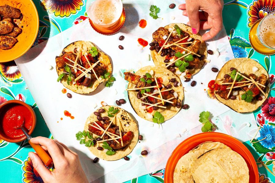 Smoky chicken tacos with black beans and chile-lime salsa