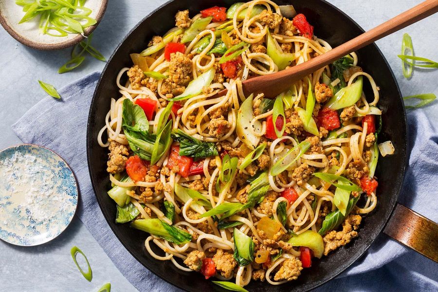 Burmese Shan noodles with pork and bok choy