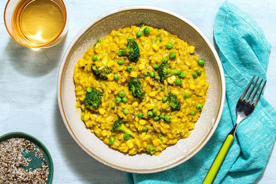 Sweet pea and broccoli risotto