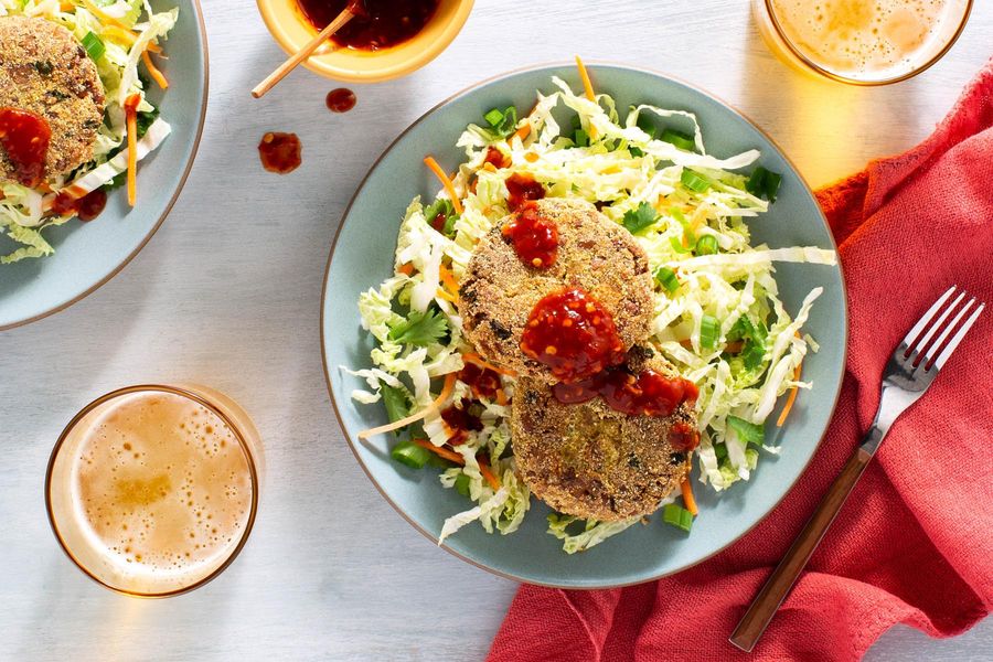 Black-eyed pea fritters with cabbage-carrot slaw