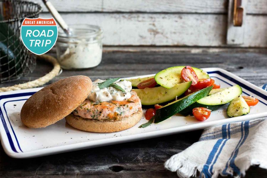 Pacific-Northwest salmon burgers with tarragon-caper mayo