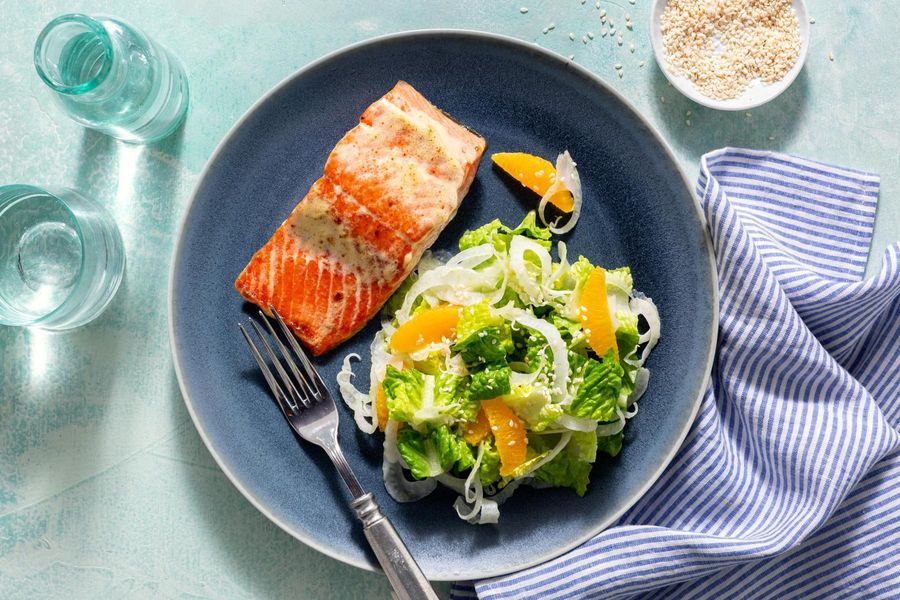 Dijon salmon with orange-fennel salad
