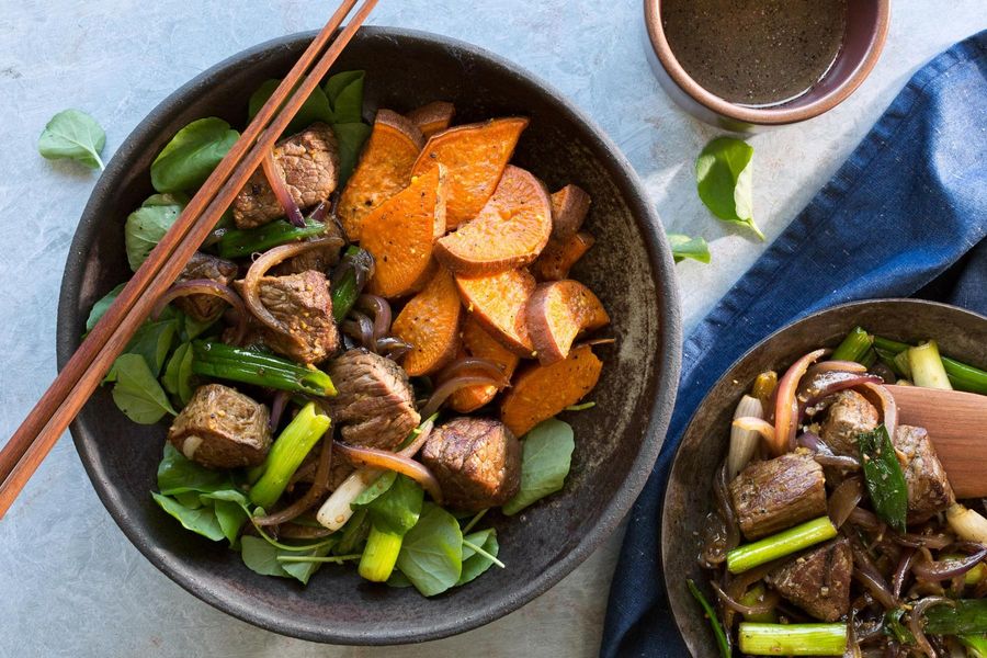 Vietnamese shaking beef with muoi tieu chanh sauce