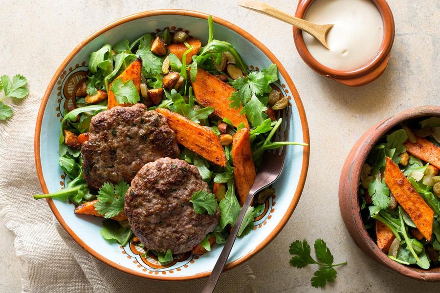 Marrakech lamb merguez patties with warm carrot salad