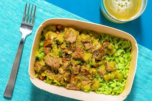Pork chile verde over cilantro rice