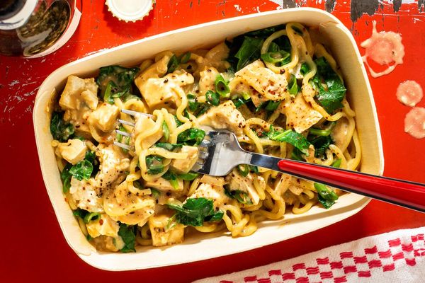 Spicy Sichuan dan dan noodles with tofu and kale