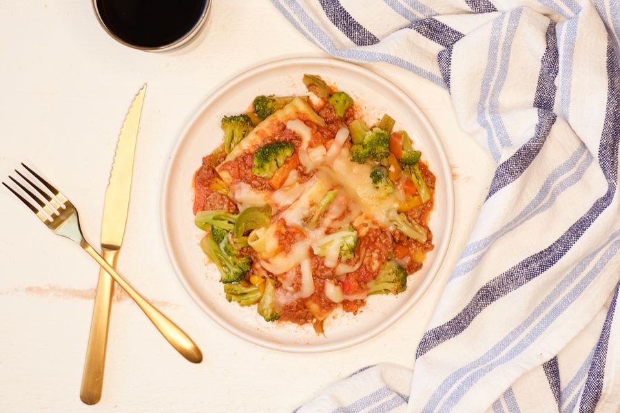 Turkey Bolognese Lasagna Rolls with Italian Vegetables
