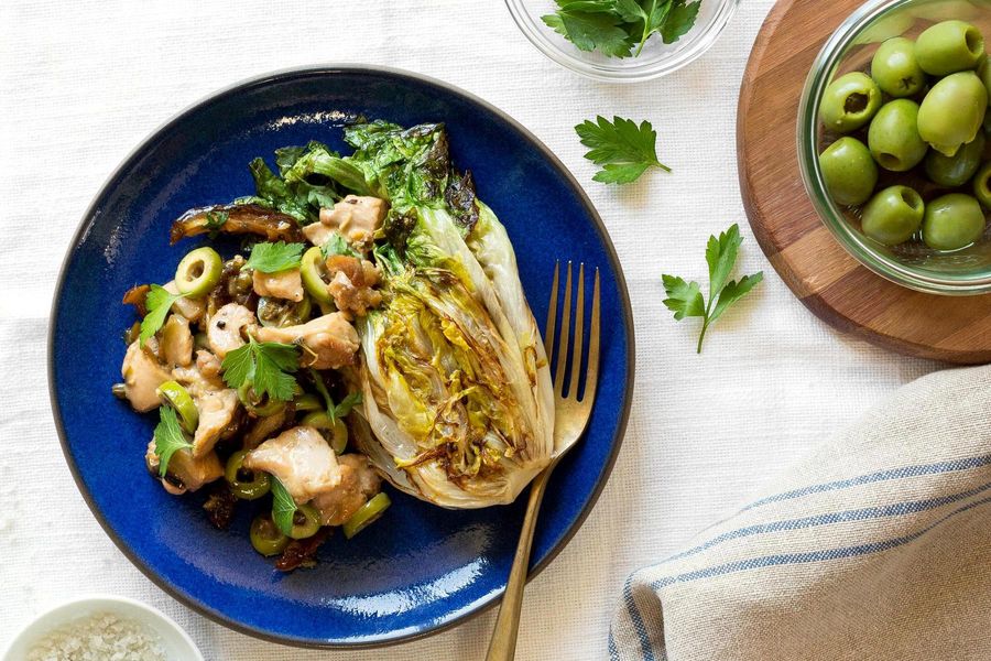 Chicken Marbella with dates and chicories