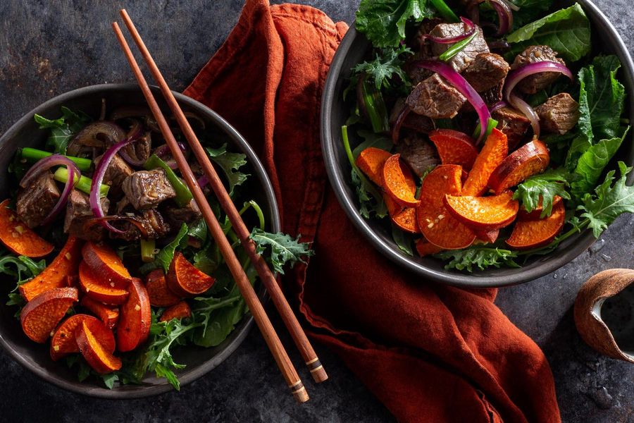 Vietnamese shaking beef with muoi tieu chanh sauce