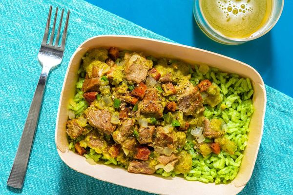 Pork chile verde over cilantro rice