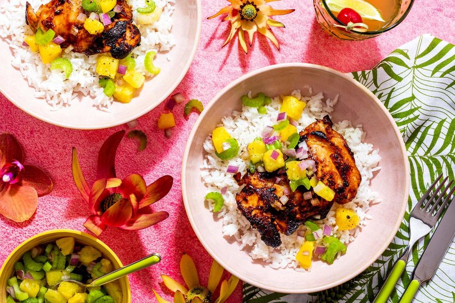 Huli huli chicken with pineapple-celery slaw
