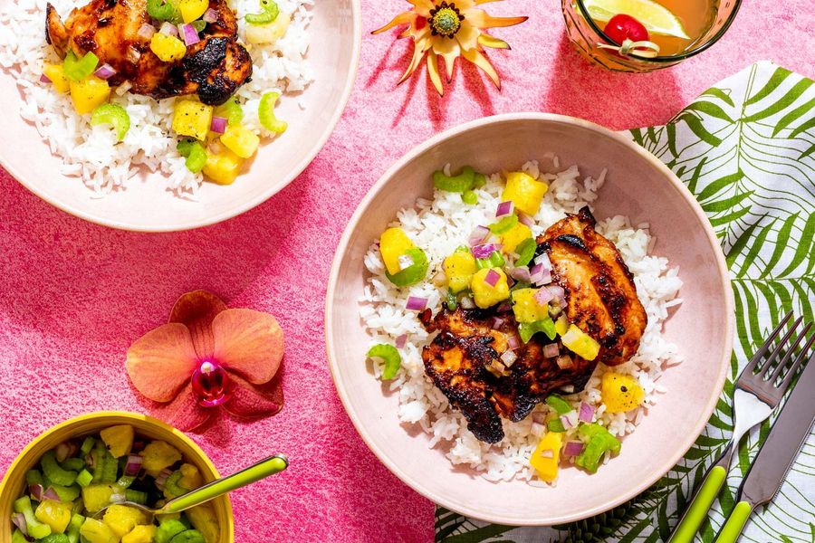 Huli huli chicken with pineapple-celery slaw