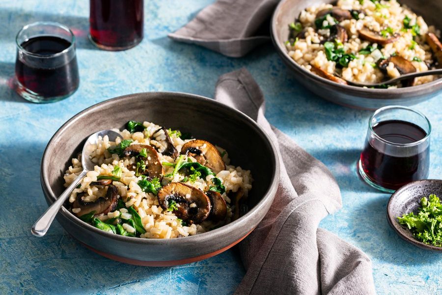 Mushroom risotto with spinach and Parmesan