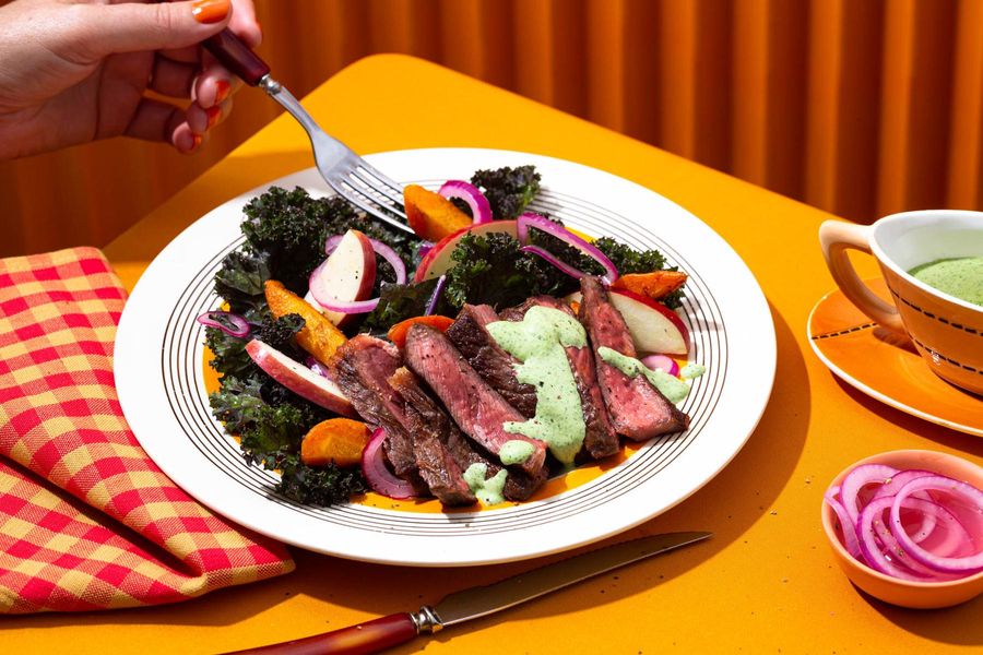 Black Angus rib-eye steak salad with green goddess dressing