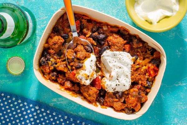 Beef chili with cheddar and Greek yogurt