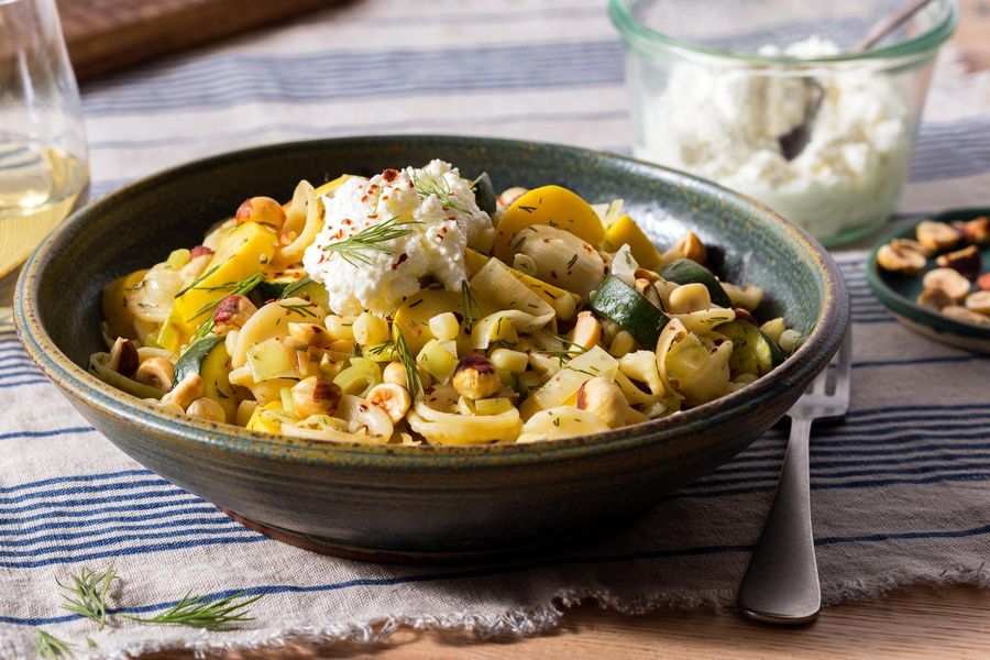 Weeknight orecchiette with corn, hazelnuts, and ricotta