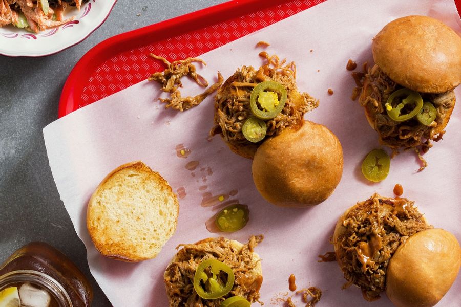 South Carolina BBQ pork sliders with carrot and raisin slaw