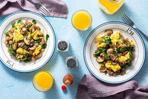 Joe’s Special scramble with turkey, spinach, and mushrooms