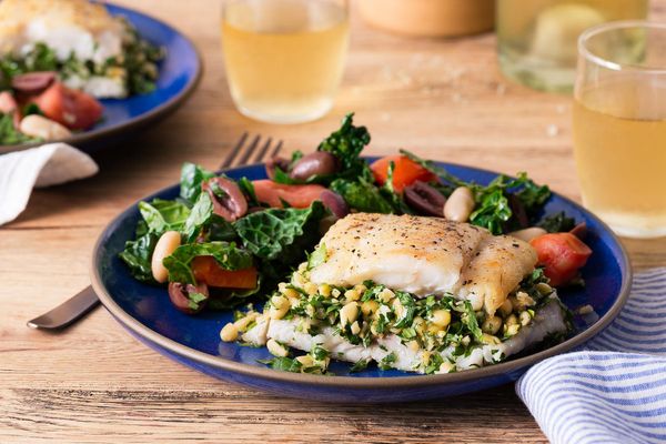 One-pan Mediterranean stuffed sole with olives and pine nuts