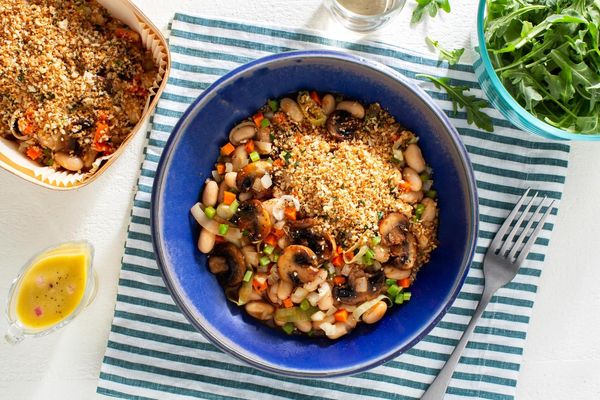 Mushroom cassoulet and arugula salad with lemon vinaigrette