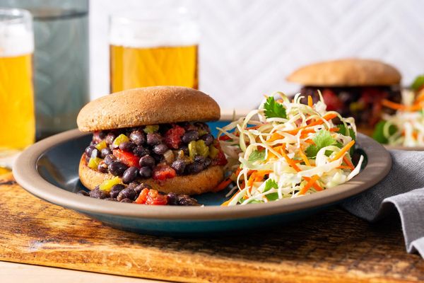 Black bean Sloppy Joes on whole wheat buns with coleslaw