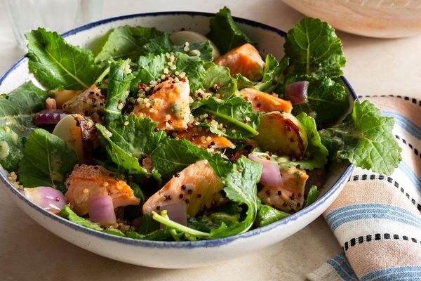 Salmon salad with quinoa and Dijon dressing