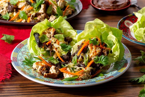 Mu shu lettuce cups with braised tofu and wood ear mushrooms