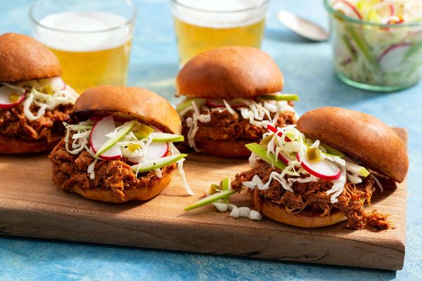 Quick and easy barbacoa pulled-pork sliders with apple slaw