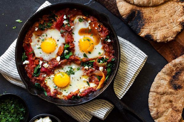 Shakshuka with feta and toasted pita