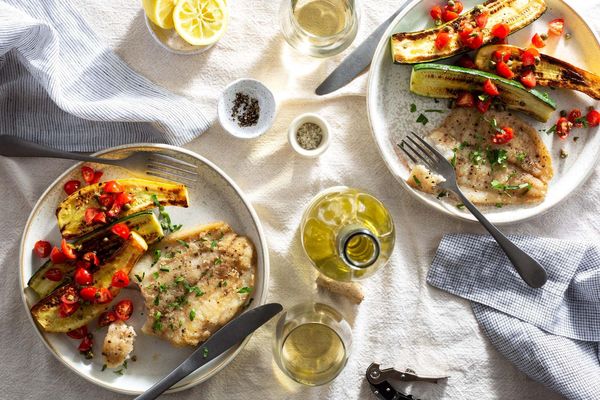 Sole meunière with zucchini and tomato-caper relish