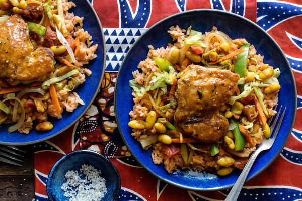 Soweto chicken chakalaka with West African jollof rice