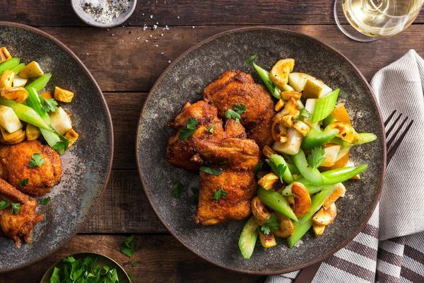 Roasted paprika chicken with parsnip-pear salad
